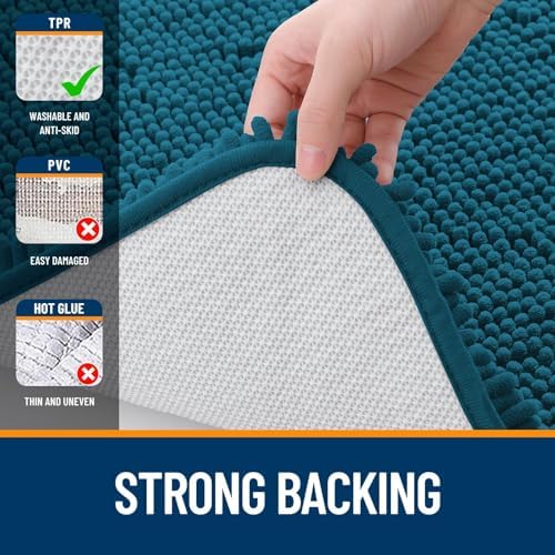 OLANLY Chenille Bathroom Rugs Sets 2 Piece, 30"x20"+24"x16", Peacock Blue