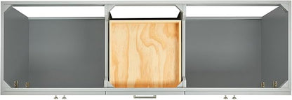 Bradford 66-Inch Grey Double Bathroom Vanity, 1.5-Inch Pure White Quartz Countertop & Backsplash, Rectangular Sinks, 2 Soft Closing Doors, 3 Dovetail Drawers, Toe Kick, Brushed Nickel