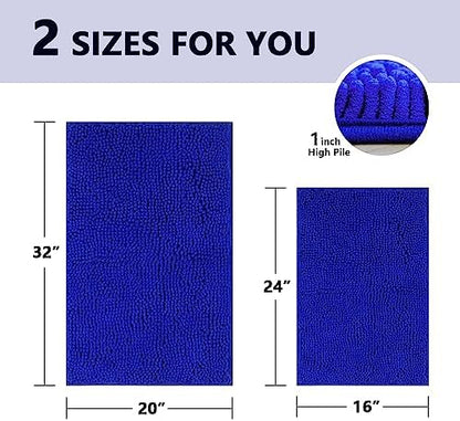 Bathroom Rugs Sets 2 Piece, Extra Soft Chenille Bath Mat Ultra Absorbent Bathroom Rug, Bathroom Mat with Sturdy PVC Non-Slip Bottom, Machine Washable Bath Rugs (20x32 Inch + 16x24 Inch, Royal Blue)