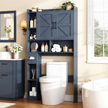 Vabches Over The Toilet Storage Cabinet with 2 Barn Doors, Blue