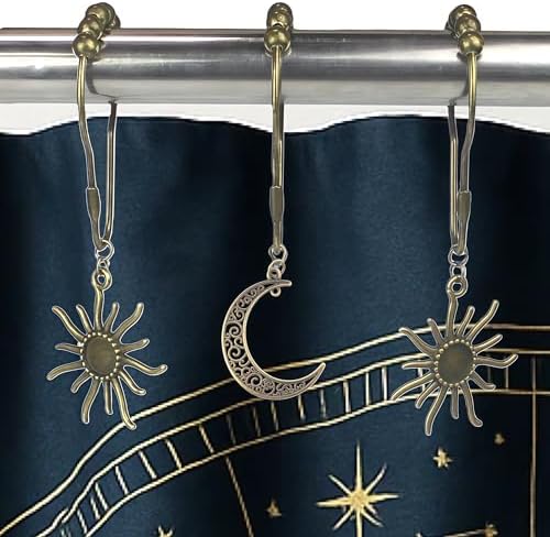 Celestial Shower Curtain Hooks 36 Pack of Sun and Moon Decor Theme Comes with a Bronze Shower Curtain Hooks for Celestial Boho Goth Witchy Shower Curtain (36)