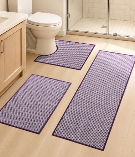 YIHOUSE Purple Bathroom Rugs Sets 3 Pieces,Thin Bath Mat Quick Dry