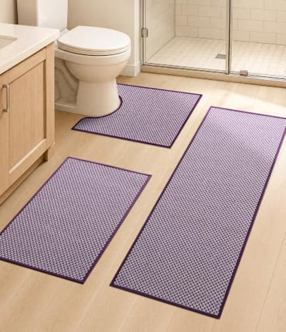 YIHOUSE Purple Bathroom Rugs Sets 3 Pieces,Thin Bath Mat Quick Dry