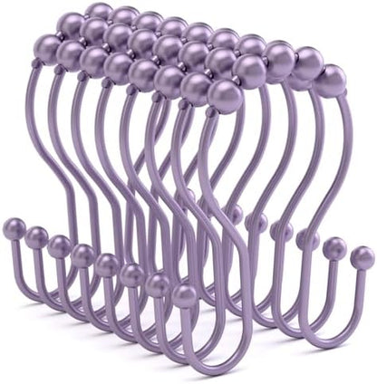 Bathway Shower Curtain Hooks, Shower Curtain Rings Rust Proof Double Hook Shower Curtain Hooks, 12 Pcs Purple Shower Hooks for Shower Curtain, Shower Rings for Curtain, Metal Shower Rod Hooks
