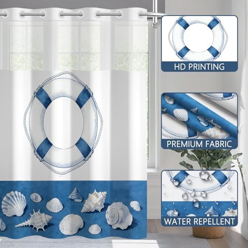 No Hook Shower Curtain with Snap in Liner 71x74 Inch