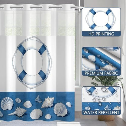 No Hook Shower Curtain with Snap in Liner 71x74 Inch