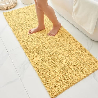 Bathroom Rugs Non Slip Washable 55x24, Extra Thick Soft Chenille Absorbent Bath Mat, High Density Barrier Non Slip Backing, Quick Dry Plush Shaggy Floor Carpet for Tub&Shower, Yellow