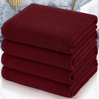 VOOVA & MOVAS Bath Towels 4PC, 100% Cotton, 30x56 in, Burgundy Red