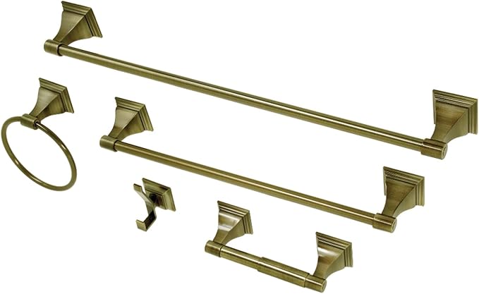 Kingston Brass BAHK61212478AB Monarch 5-Piece 18-Inch and 24-Inch Towel Bars Bathroom Accessory Set in Antique Brass