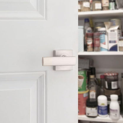 Kwikset Breton Dummy Door Handle 2 Pack, Single Sided Lever for Closets, French Double Doors, and Pantry, Satin Nickel Non-Turning Reversible Interior Push/Pull Lever, with Microban Protection