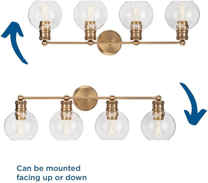 Hansford Collection 4-Light Clear Glass Farmhouse Bath Vanity Light Vintage Brass
