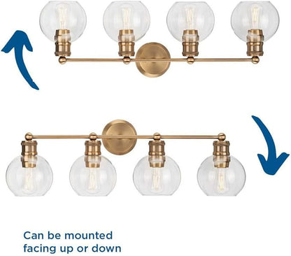 Hansford Collection 4-Light Clear Glass Farmhouse Bath Vanity Light Vintage Brass