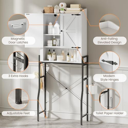 Memobarco Over The Toilet Storage Cabinet with 2-Door & Metal Stand, White