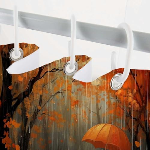 Halloween Ghost Pumpkin Shower Curtain, Cute Funny Autumn Seasonal Floral Decor Bath Curtains, Fall Maple Leaves Spooky Waterproof Fabric Bathroom Accessories with Hooks, 72x72 Inch