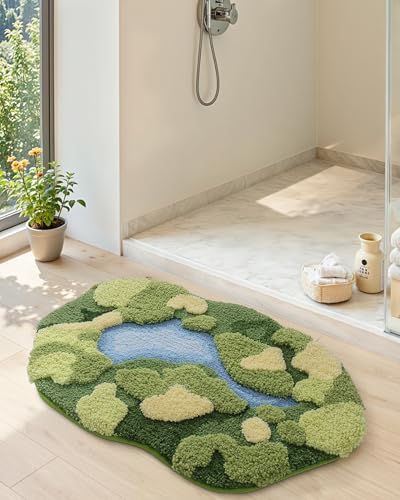 DEXI Cute Moss Bath Mat, Green Oval Bathroom Rugs, 43x24