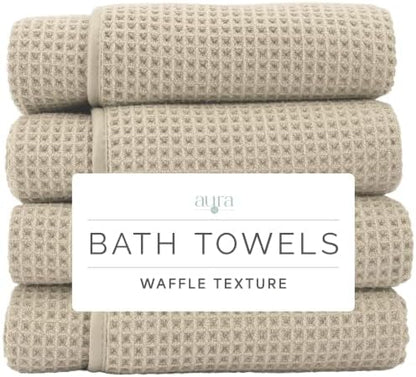 S&T INC. Aura Waffle Bath Towels, 4 Pack, 30" x 60", Beige