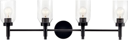 Kichler Madden 4-Light Vanity with Clear Glass in Black, Sloped Ceiling Compatible, for Single or Double Vanity in Bathroom (10.5" x 34"), 55186BK
