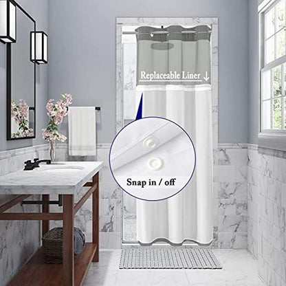Gibelle No Hook Cloth Grey Shower Curtain with Liner, 36x74