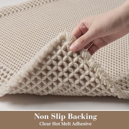 RESARE Waffle Bathroom Runner Rugs, Non Slip Boho Bath Mat 24x60 Pale Beige