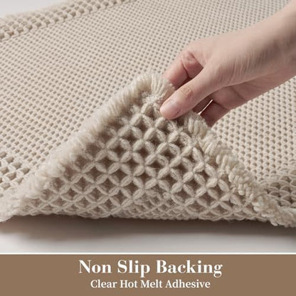 RESARE Waffle Bathroom Runner Rugs, Non Slip Boho Bath Mat 24x60 Pale Beige