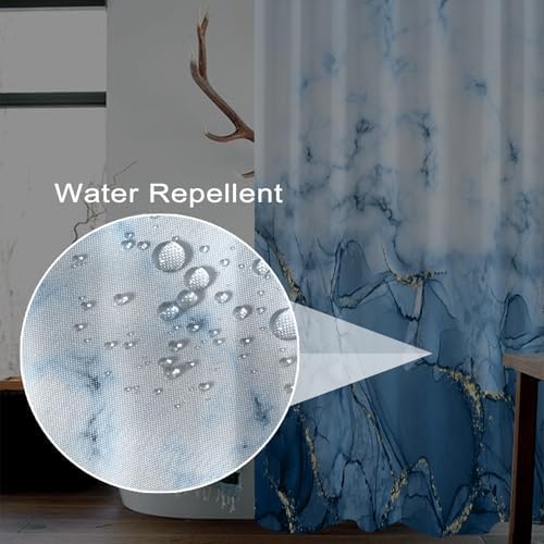 Light Blue Marble Long Waterproof Shower Curtain 72x78 inches