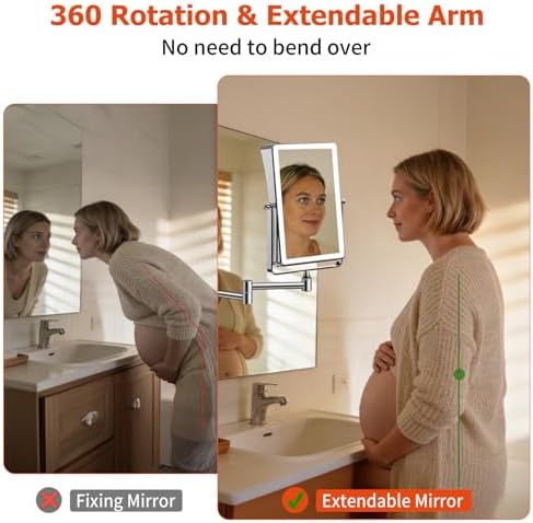 FUNTOUCH 5000mAh Rechargeable Wall Mounted Makeup Mirror with Lights