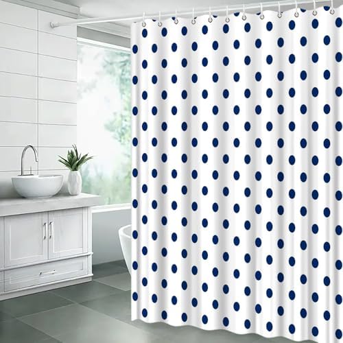 Polka Dot Shower Curtain Blue White Retro Spot Vintage Fabric Decorative Bathroom Curtains with Hooks,67" Wx70 H
