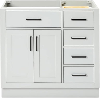 ARIEL Hepburn 36-inch Bathroom Vanity Base Cabinet,Solid Wood, 2 Soft Closing Doors, 5 Dovetail Drawers, Grey