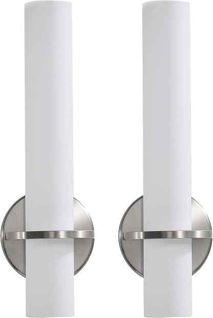 Brushed Nickel Wall Sconces Set of Two - 15 inch Modern Bathroom Sconce 15W 3000K Dimmable LED Sconces Wall Lighting, Indoor Wall Sconce Light for Living Room Corridor Mirror Bedroom Stairs