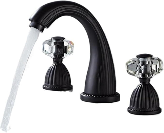 Faucet 3PCS Crystal Handle Basin Faucets with Hot and Cold Water Deck Mounted Sink Taps for Elegant Bathroom(Black) Faucet