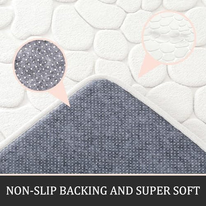 YIHOUSE Bathroom Rugs Mat Set, Memory Foam Bath Mat 2 Piece White
