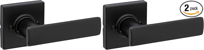 Kwikset Breton Dummy Door Handle 2 Pack, Single Sided Lever for Closets, French Double Doors, and Pantry, Matte Black Non-Turning Reversible Interior Push/Pull Lever, with Microban Protection