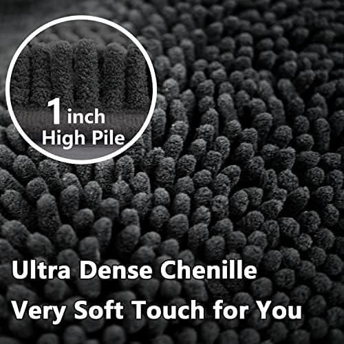BOANKODU Bathroom Rugs Chenille Bath Mat Set 3-Piece Bath Rugs for Bathroom Extra Soft Bath Mats for Bathroom Non Slip Absorbent Shag Machine Washable, Strong PVC Underside (Grey)