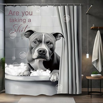 Funny Dog Shower Curtain 60Wx72L Inch Bulldog Hilarious Pet Animal Interesting Cute Bathroom Set Accessories Decor with 12 Pack Hooks