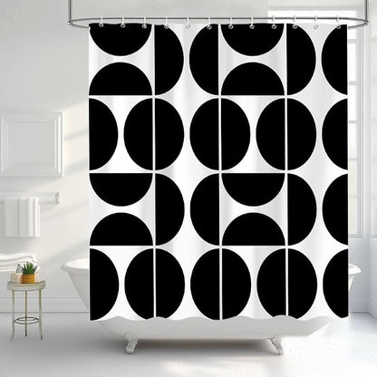 Black and White Mid Century Modern Shower Curtain, Boho Abstract Geometric Retro Art Bath Curtains For Bathroom, Colorful Unique Pattern Waterproof Polyester Fabric Bathroom Set 12 Hooks 72X72IN