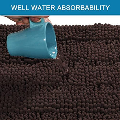H.VERSAILTEX Bathroom Rugs Bath Rugs for Bathroom Non Slip Bath Mats Extra Thick Chenille Striped Rug 17" x 24" Absorbent Soft Shaggy Washable Dry Fast Bath Mats for Bath Room Floor - Chocolate