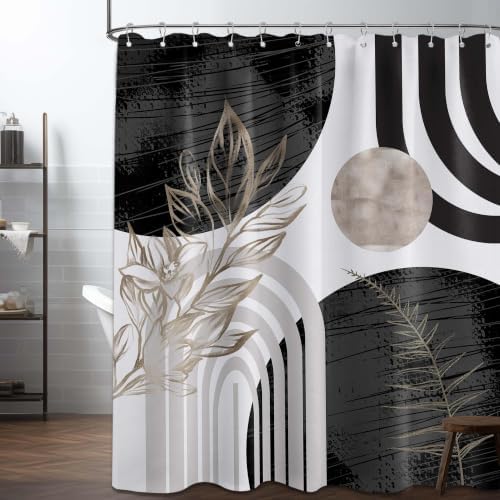 Black and White Extra Long Shower Curtain, Tall 72X84 in, Mid Century