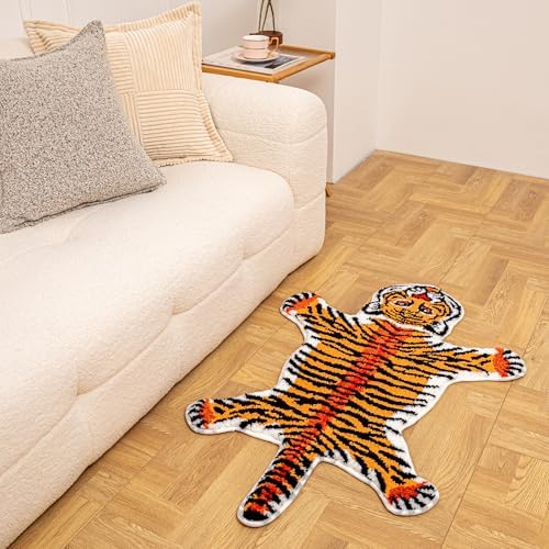 Cartoon Tiger Bath Mat Non-Slip Absorbent Rug Orange 39.3x25.5in