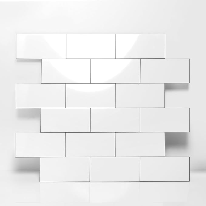 2026 New Upgrade Peel and Stick Backsplash Tile, Peel and Stick 11.34" X 11.57" Wall Tile for Kitchen, Bathroom, Fireplace, Laundry (Polished White, 20 Packs)