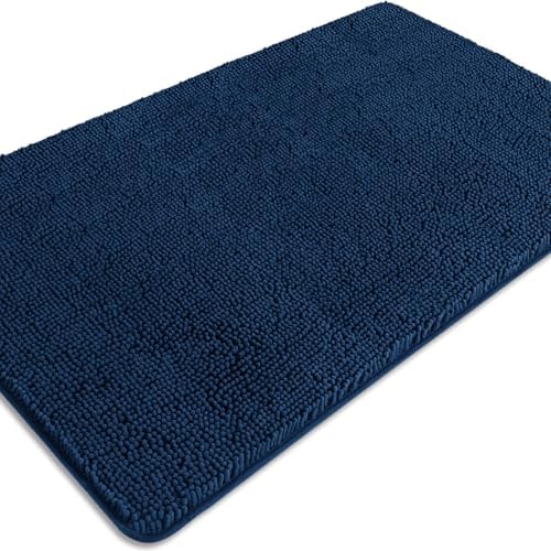 Bathroom Rugs 30 x 50 Inch – Extra Large Bath Mat | Absorbent and Washable Thick Chenille Bath Rugs Non-Slip Runner Rug for Bathroom, Shower, Tub(Navy Blue)