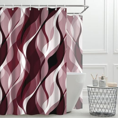 Burgundy Striped Clawfoot Tub Shower Curtain 180x70 inch 30 Hooks