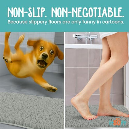 Small Chenille Bath Mats 25"x18", Plush Absorbent Bath Mats Quick Dry, Soft & Machine Washable, Non Slip Carpet for Bathroom, Thick Bathroom Rugs, Shower Restroom Rug Mat, Alfombras De Bano, Bathrugs