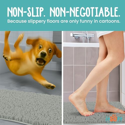 ITSOFT Large Plush Bathroom Rug 47"x21", Absorbent Machine Washable Non Slip Chenille Bath Mats, Quick Dry Bathmat, Bath Rugs for Bath, Shower, Bedroom, or Door Mat, Sage Green