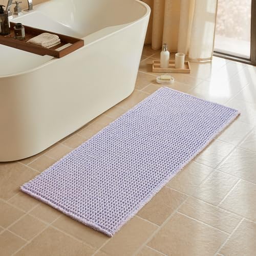 Triohero Waffle Runner Bath Mat - Long Bathroom Rugs Non Slip Washable, Ultra Soft Super Absorbent Quick Dry Boho Farmhouse Bathroom Decor, 24" x 60"', Lavender Cream