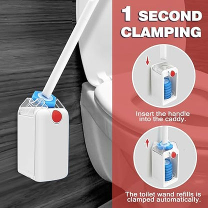 JEHONN Disposable Toilet Bowl Cleaner Wand with Upgraded Clamping System, Wall Mounted Bathroom Scrubber Brush for Bathtub Sink Wash Basin, 16 Refills