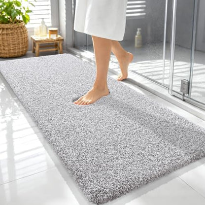 OLANLY Microfiber Bathroom Rugs 59x24, Quick Dry Mat, Light Grey and White