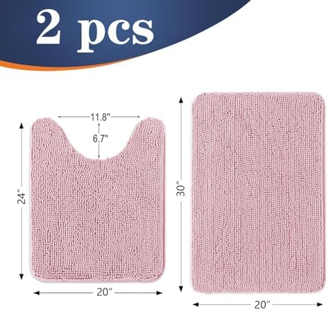 OLANLY Chenille Bathroom Rugs Mats Set 2 Piece, 30"x20"+24"x20", Dusty Rose
