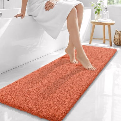 OLANLY Microfiber Bathroom Runner Rugs 59x20, Ultra Soft Bath Mat, Coral