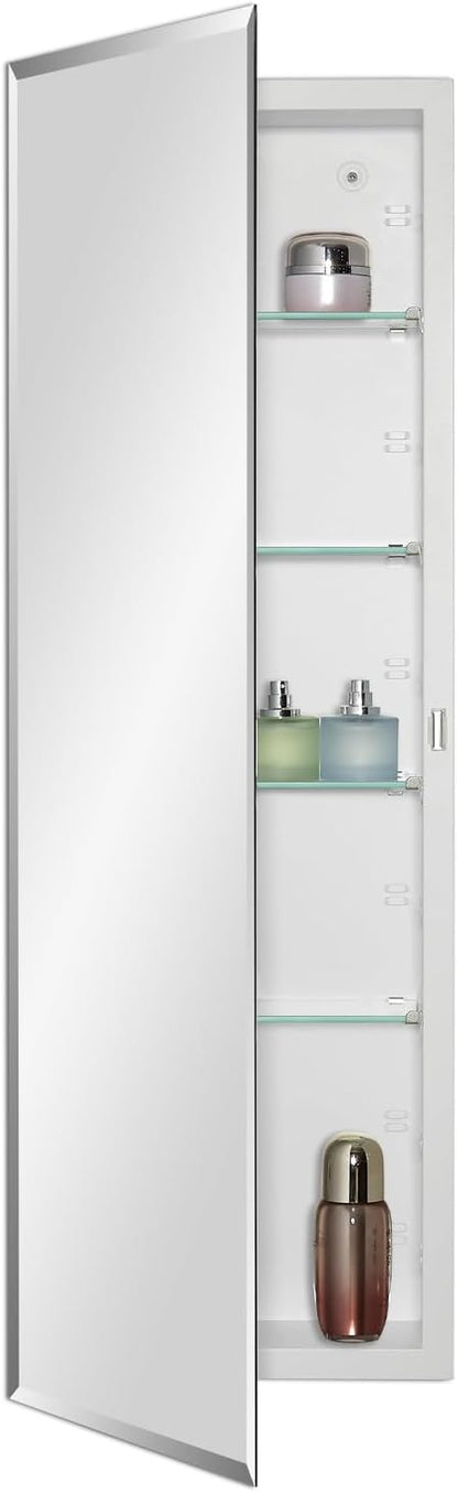 IDYLLOR Bathroom Medicine Cabinet with Beveled Edge Mirrored Door 12 x 36 inch, Recessed or Surface Mount, with Adjustable Glass Shelves