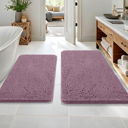 OLANLY Chenille Bathroom Rugs Mats Sets 2 Piece, 36"x24"+30"x20", Deep Plum